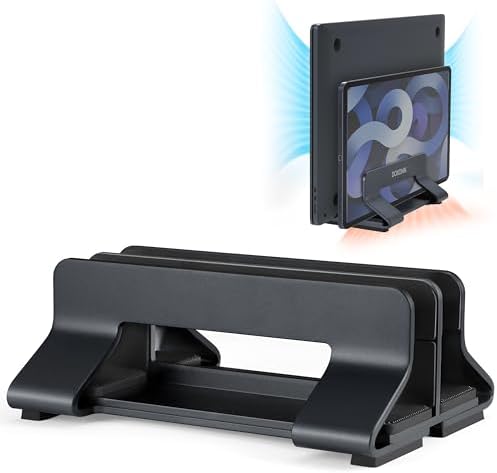Aluminum Dual Vertical Laptop Stand Dock Holder, Supports 2 Devices, Adjustable Slot Width 15-36mm, Space-Saving Upright Storage for MacBook and Laptops by Psitek