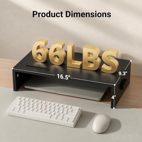 1home Monitor Stand Riser, 16.7 Inch Wood Monitor Riser Stand with Storage Organizer, Desktop Ergonomic Monitor Stand Riser with Cellphone Holder and Cable Management, Black - Image 2