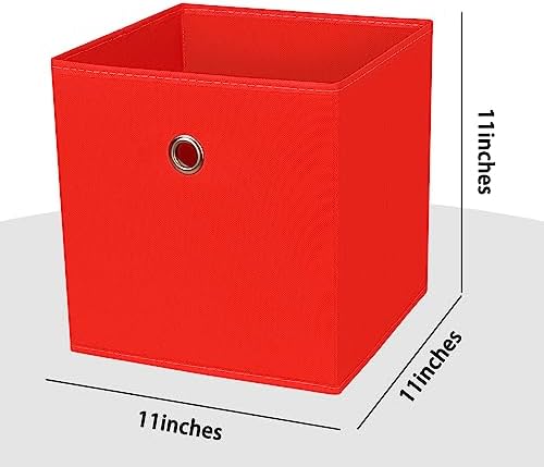 Foldable Storage Cubes Bins ,11 Inch Cloth Storage Cube Fabric Storage Box Cubes Organizer Baskets with Handles for Home Organizer Set of 3 (Red) - Image 2