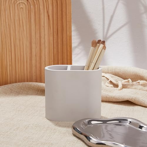 Diatomite Toothbrush Holder for Bathroom Counter, 2-Slot Toothpaste Organizer, Quick Drying Stand for Electric Brush, Grey, 4.37 x 3.9 in - Image 6