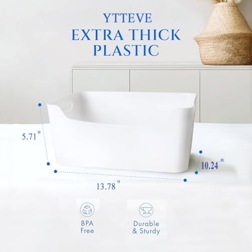 3 Pack Large BPA‑Free Plastic Storage Bins with Handles, 4 Gallon White Open‑Top Organizer Containers, 13.78" x 10.24" x 5.71" Storage Baskets for Kitchen Pantry, Cabinet, Closet, Bathroom & Office - Image 2