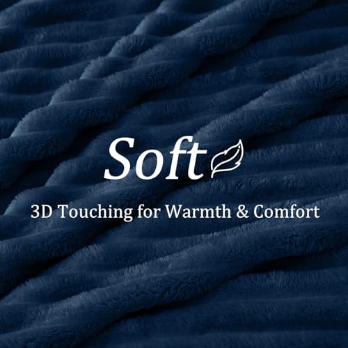 BEDELITE Ribbed King Size Blanket for Bed, Navy, 108"x90" - Image 4