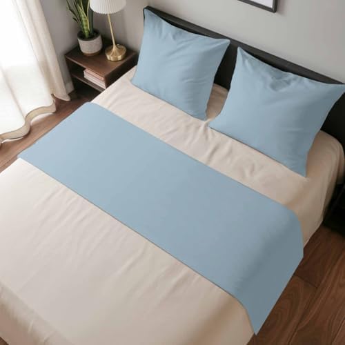 Bed Runner for Queen Size Bed, Sky Blue Decorative Beds Runners and 2 Matching Pillow Covers Set, Modern Pure Winter Sky Blue Beds Scarf Throw for Foot of Bedding Set for Hotel/Bedroom - Image 6