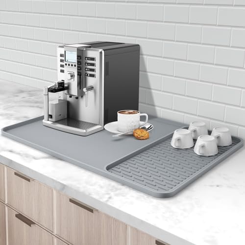 Silicone Coffee Mat, 24'' x 16'' Bar Mat with Detachable Dish Drying Mat for Countertops, Fits Under Coffee Maker, Machine, Espresso Machine, Dish Rack by Garolue