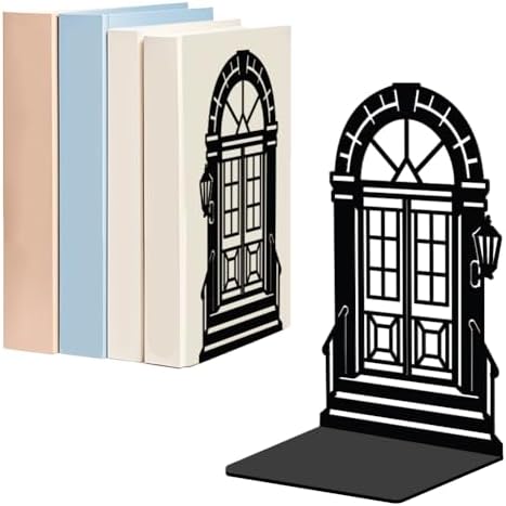 WADORN Gothic Porch Metal Decorative Bookends, Vintage Porch Heavy Duty Book Stand Retro Black Non-Skid Book Holder Stopper for Home Office School Library Study Room Back to School, 5.3x4.3x7.9 Inch by WADORN