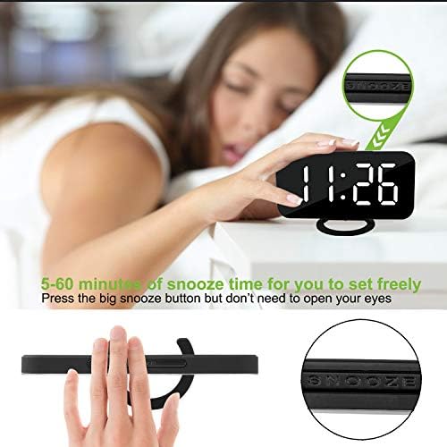 SZELAM Digital Clock Large Display, LED Alarm Electric Clocks Mirror Surface for Makeup with Diming Mode, 3 Levels Brightness, Dual USB Ports Modern Decoration for Home Bedroom Decor-Black - Image 6