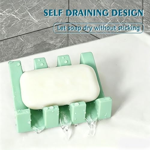 Self Draining Soap Dish Holder,Silicone Soap Dish,for Bathroom,Kitchen, Sponges，Can Extend Soap Life，Keep Soap Bars Dry and Easy Cleaning (Sea Blue,1-Pack) - Image 4