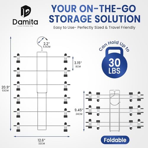 DAMITA Skirt Pants Hangers with Clips Space Saving Hanging Closet Organizer 6 Tiers Hanger with 360° Swivel Hook, Finger-Safe Design- College Dorm Room Apartment Essentials 3-Pack - Image 4