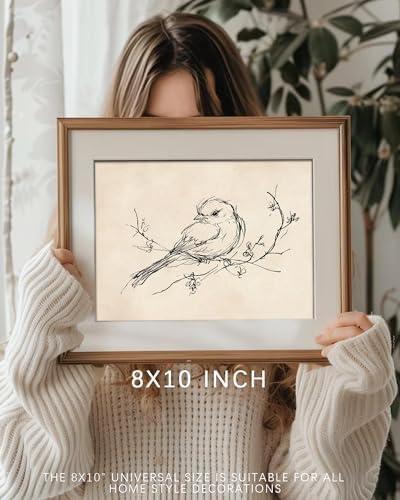 Vodefoad Vintage Sketch Bird Canvas Wall Art Minimalist Bird Sketch Art Prints Painting Retro Antique Nature Line Drawing Wall Picture Farmhouse Beige Decor for Gallary, Bedroom, Bathroom, Office, Desktop Decor - 8x10Inch Unframe - Image 4