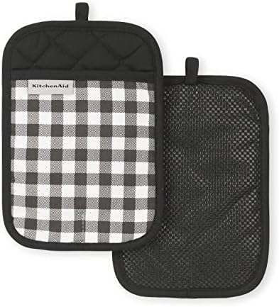 KITCHENAID Gingham Pot Holder 2-Pack Set, Matte Black, 7"x10" by KitchenAid
