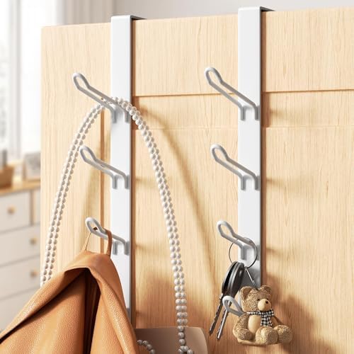 niffgaff 8 Hook Over The Door Hooks, Vertical Over The Door Towel Hook, Over Door Hook, Over The Door Hanger, for Towel and Clothes Hangers, White, 2 Pack,12.28“,for 1.7'' Door by niffgaff