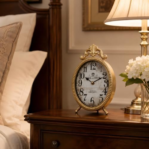 10.8-Inch French Vintage Table Clock, Antique Gold Mantel or Wall Clock - Image 5