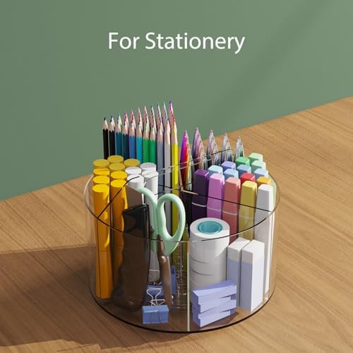 Desk Pen Holder, 360 Degree Acrylic Rotating Pencil Organizer for Kid Crayon Marker, Office Supply Accessory Organizer Rotating Organization for Desktop, Kitchen, Makeup, Vanity - Image 5