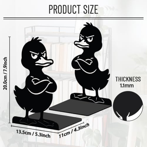WADORN 1 Pair Metal Bookends for Shelves, Funny Duck Heavy Duty Book Ends - Image 2