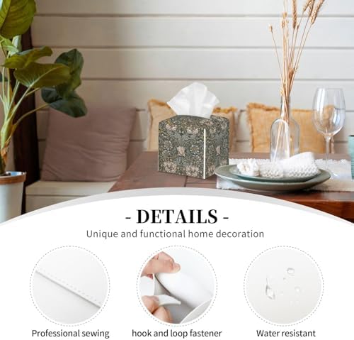 William Pimpernel Morris Leather Tissue Box Cover Square Leather Tissue Box Holder Facial Paper Case Organizer Decorative for Bedroom Home Office Vanity Countertop Night Stands Desk Decor - Image 3