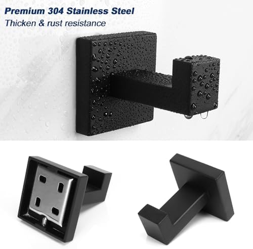 NearMoon Bath Towel Hooks -SUS304 Stainless Steel Square Clothes Robe Hooks Hanger, Heavy Duty Coat Hooks for Bathroom Livingroom Hotel Kitchen Garage, Wall Mounted (8 Pack, Matte Black) - Image 5