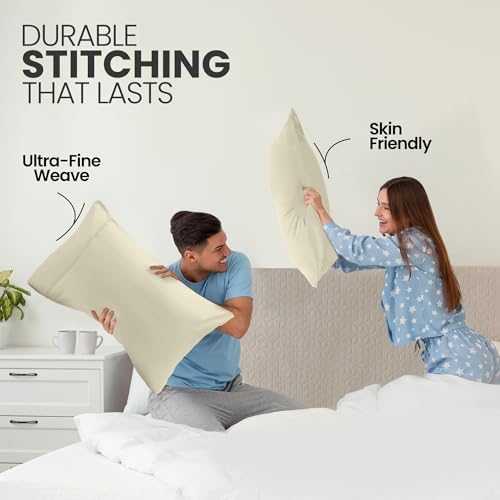 Pillow Covers Standard Set of 12, Soft and Comfy Pillow Cases, Ivory - Image 4