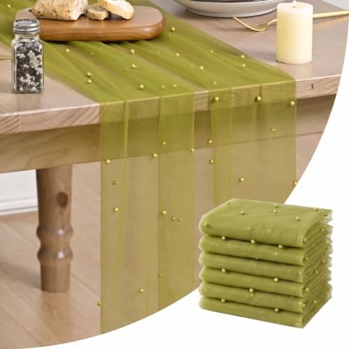 Artoid Mode 6-Pack Pearl Green Gauze Table Runner 10FT Home Decor by ArtoidMode