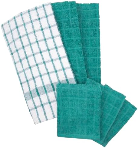 Ritz Premium Kitchen Towel and Dish Cloth Value Set: Highly Absorbent, Super Soft, Long-Lasting, 100% Cotton Checked and Solid Hand Towels, Tea Towels, Bar Towels - 6 Pack, Teal - Image 2