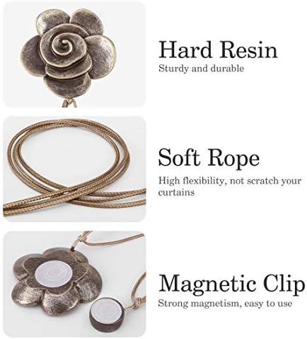 Lewondr Magnetic Curtain Tiebacks, Flower Vintage Curtain Holdbacks, Bronze - Image 2