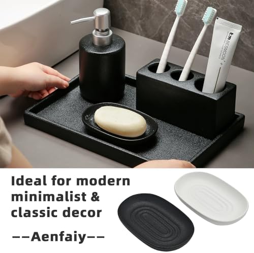 Ceramic Soap Dish for Bathroom & Kitchen Sink- Black Matte Textured Finish Bar Soap Holder for Shower - Easy to Clean Small Simple Oval Soap Dishes Holders for Bar Soaps, Sponges, Jewelry - Image 3