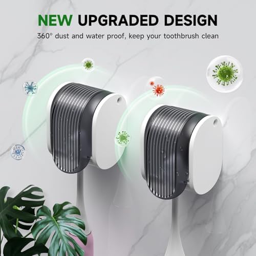 6 Pcs Toothbrush Holders Wall Mounted, Single Slot Design, Shower Self Adhesive Wall Mounted Toothbrush Holder with Cover, Waterproof and Dustproof, Suitable for Bathroom, Family, Travel (Grey) - Image 2