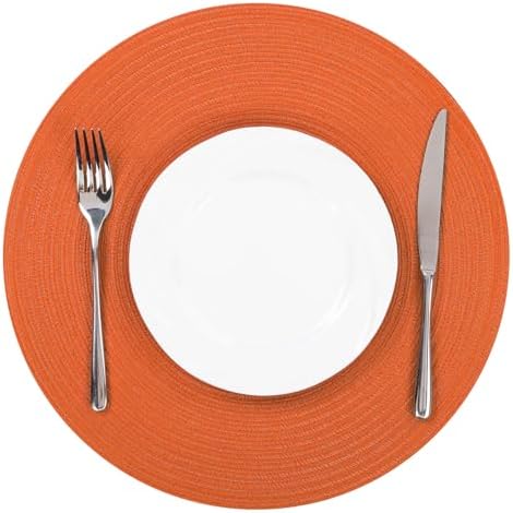 SHACOS Round Braided Fall Placemats Set of 6 Bright Orange Place Mats - Image 3