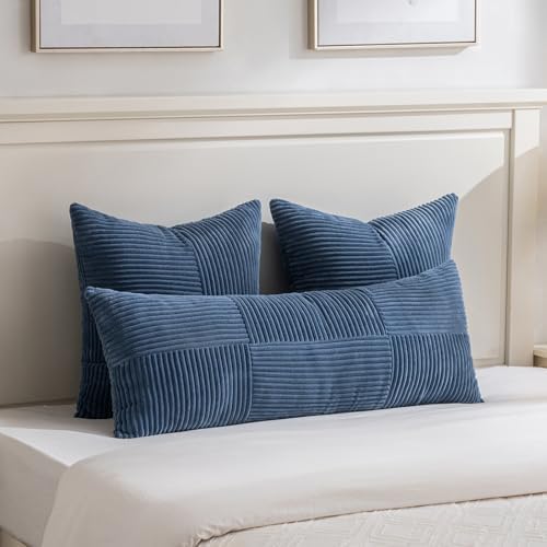 Fancy Homi 2 Packs Dusty Blue Decorative Throw Pillow Covers 18x18 Inch for Living Room Couch Bed, Farmhouse Boho Home Decor, Soft Corss Corduroy Patchwork Textured Square Cushion Case 45x45cm - Image 5