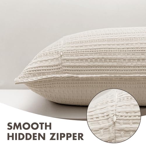 Decorative Waffle Pillow Shams King Size 20x36 Oatmeal 2 Pack - Image 6