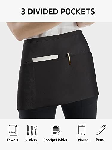 Syntus 2 Pack Server Apron with 3 Pockets for Men Women, Black Waist Apron - Image 4