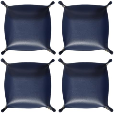 HARFINGTON 4pcs PU Leather Valet Tray Unisex Folding Small Catchall Tray Portable Entryway Table Tray Nightstand Bedside Desk Tray for Key Wallet Watch Coin Jewelry Dice, Dark Blue by HARFINGTON