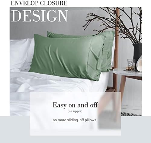 WishSmile Standard Pillow Cases Cooling Pillowcases Set of 2 Breathable Cool Silky Soft Rayon Derived from Bamboo Fabric,Hair and Skin Friendly,Jade Green,20x26IN - Image 4