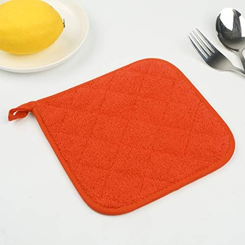 100% Cotton Kitchen Everyday Basic Terry Pot Holder Heat Resistant Coaster Potholder for Cooking and Baking Set of 5 Orange - Image 5
