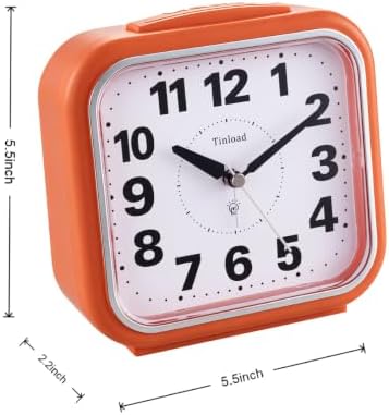 Tinload 5.5" Large No Ticking Analog Alarm Clock,Silent Readable for Seniors,Easy to Set,Gradual Rise Alarm,Big Numbers,Gentle Wake,Snooze, Lighted on Demand,Battery Operated,Orange - Image 4
