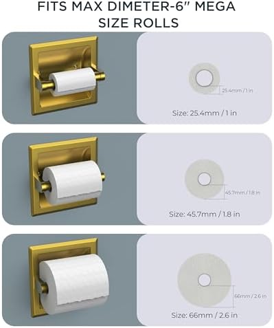 FORIOUS Recessed Toilet Paper Holder for Mega Rolls, Brushed Gold - Image 6