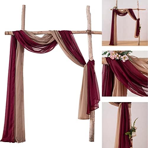 MIULEE Christmas Sheer Window Scarf Valance 54"x216" Maroon Red One Panel - Image 2