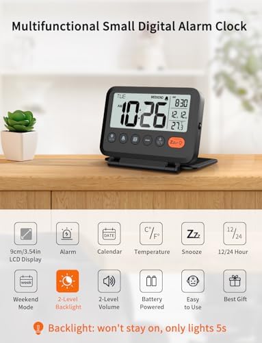 Digital Travel Alarm Clock, Battery Operated Bedroom Clock - Image 2