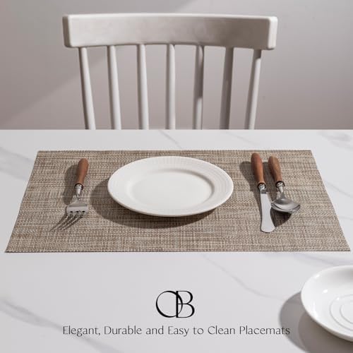 Placemats Set of 6 - Easy Clean Woven Vinyl Placemats for Dining Table, Indoor/Outdoor Place Mats, Washable PVC Table Mats（Caramel） - Image 2