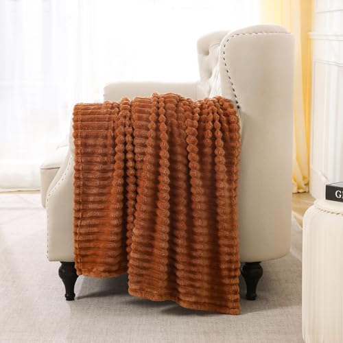 Burnt Orange Fleece Throw Blanket 60”×80” for Couch Sofa Livingroom - Image 5