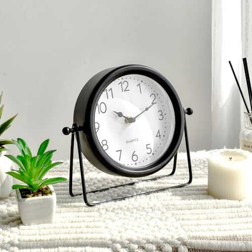 EMAX HOME Vintage Black Table Clock - Decorative Battery Operated Desk Clock with Stand, Silent Non-Ticking for Living Room Shelf Decor, 8.6 x 7.8 Inches by EMAXHOME