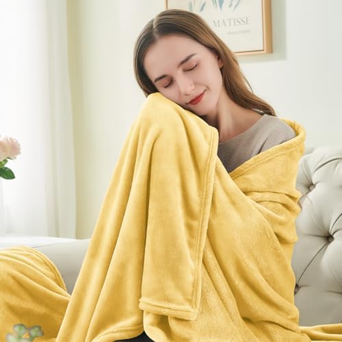 BEDELITE Fleece Blanket Soft Plush Twin Size Blanket Cream Yellow 60"x80" - Image 3