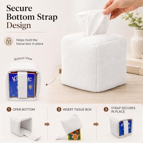 TOGI® Corduroy Square Tissue Box Cover - Fits Standard Cube Boxes - White - Image 5