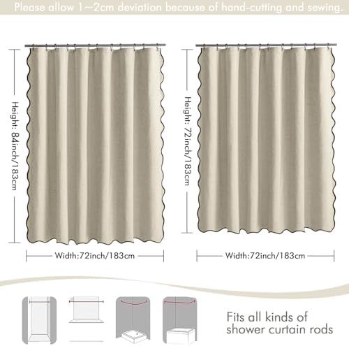 MIULEE Natural Scalloped Linen Shower Curtain 72x72 Inches - Image 6