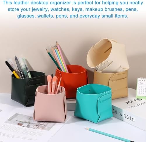 PATIKIL 2Pack Leather Desk Organizer, Leather Pencil Pen Holder Jewelry Valet Tray Hair Accessories Organizer for Bedroom Drawer Office Key Wallet Watch Pen Pencil Glasses, Dark Green - Image 5