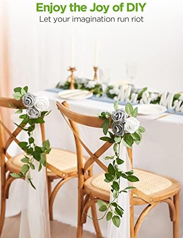 InnoGear Fake Roses 50 Pcs Ivory White Flowers Artificial Faux Foam Floral - Image 3