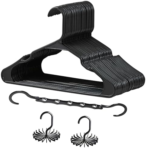 VECELO 25 Pack Plastic Hangers-Clothes Hangers with Shoulder Non Slip Notches,Clothing Hangers for Closet Space Saving-Heavy Duty Coat Hanger,Black by VECELO