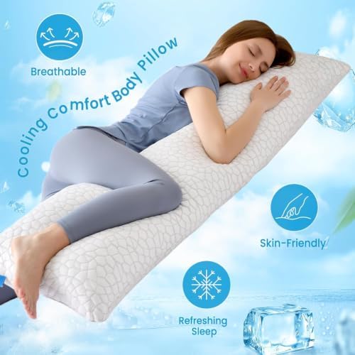 QUTOOL Cooling Pillow for Sleeping, CertiPUR-US Shredded Memory Foam Full Body Pillow Set of 1, Long Pillow for Bed with Removable Double-Sided Soft & Cool Cover, Soft Yet Support,White - Image 6