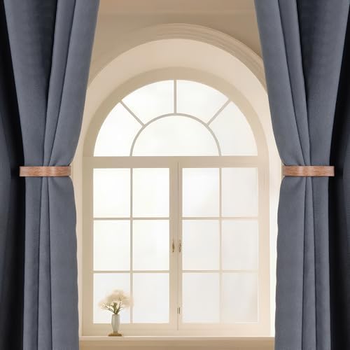 Light Brown Wood Grain Curtain Holdbacks,Solid Aluminum Wall Mounted Curtain Tiebacks & Hooks,U Shape Curtain Holders,Elegant Curtain Pull Backs for Drapes, Curtains(2 Pack) - Image 6