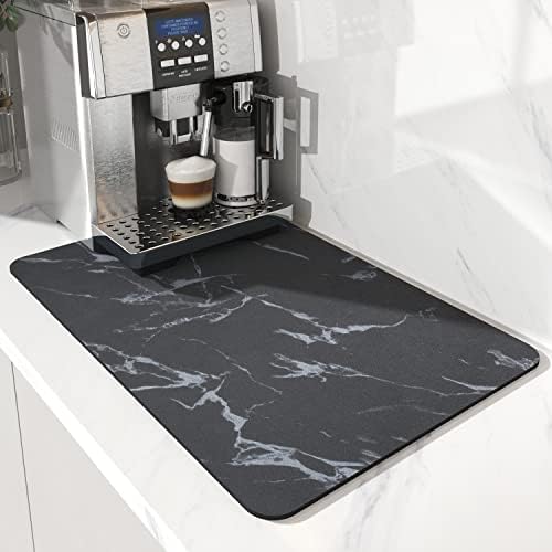 AMOAMI-Coffee Mat Hide Stain Rubber Backed Absorbent Dish Drying Mat for Kitchen Counter-Coffee Bar Accessories Fit Under Maker Machine Pot Espresso Machine Dish Rack 16"x24" by AMOAMI