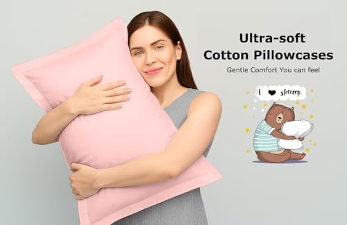 2 Pack Pillow Shams Standard Size 20x26 – 600 Thread Count 100% Organic Cotton Pink Pillow Covers with 2 Inch Flange, Soft & Smooth Premium Hotel-Quality Pillowcases Set of 2 - Image 5